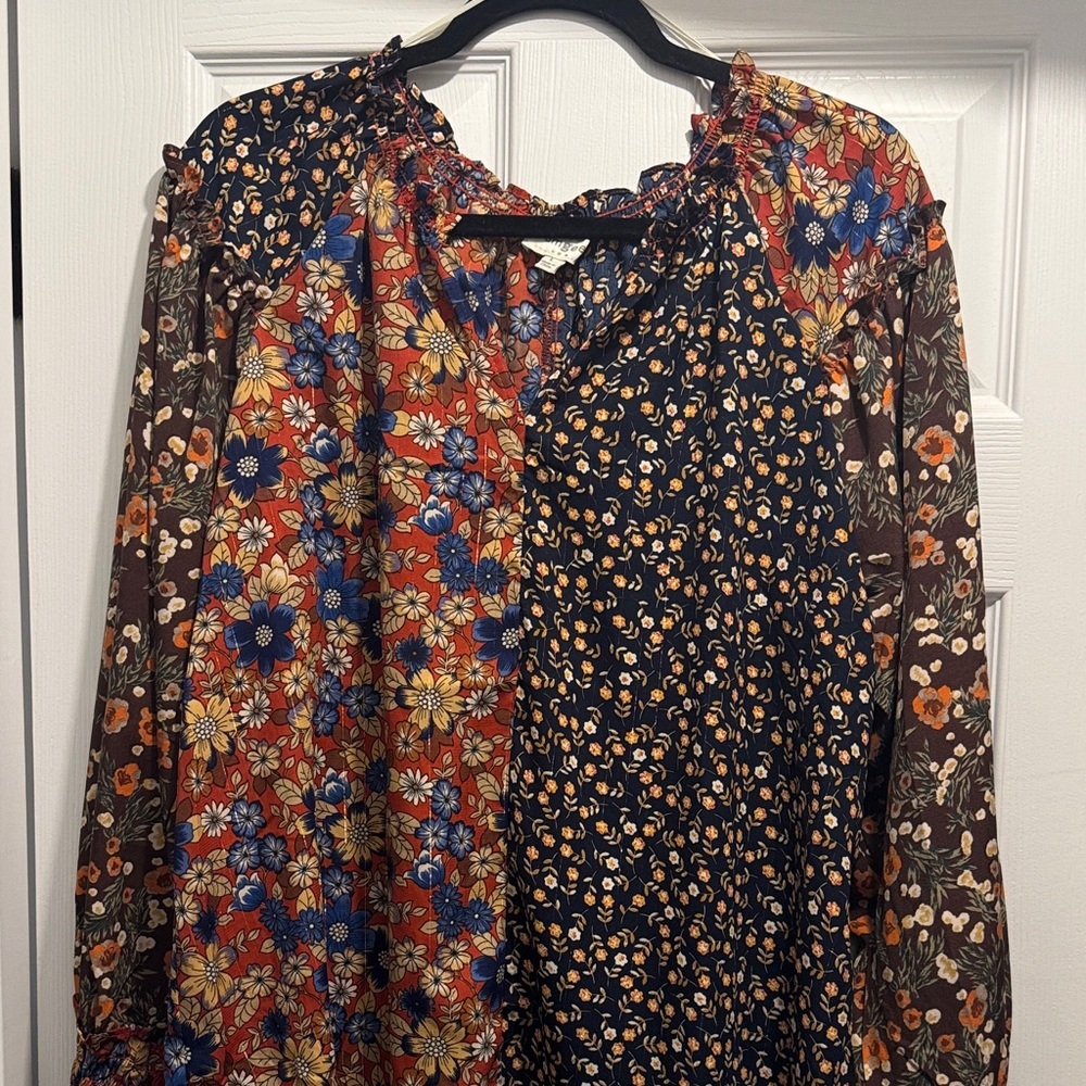 Umgee Boho Patchwork Long Sleeve Blouse Gypsy